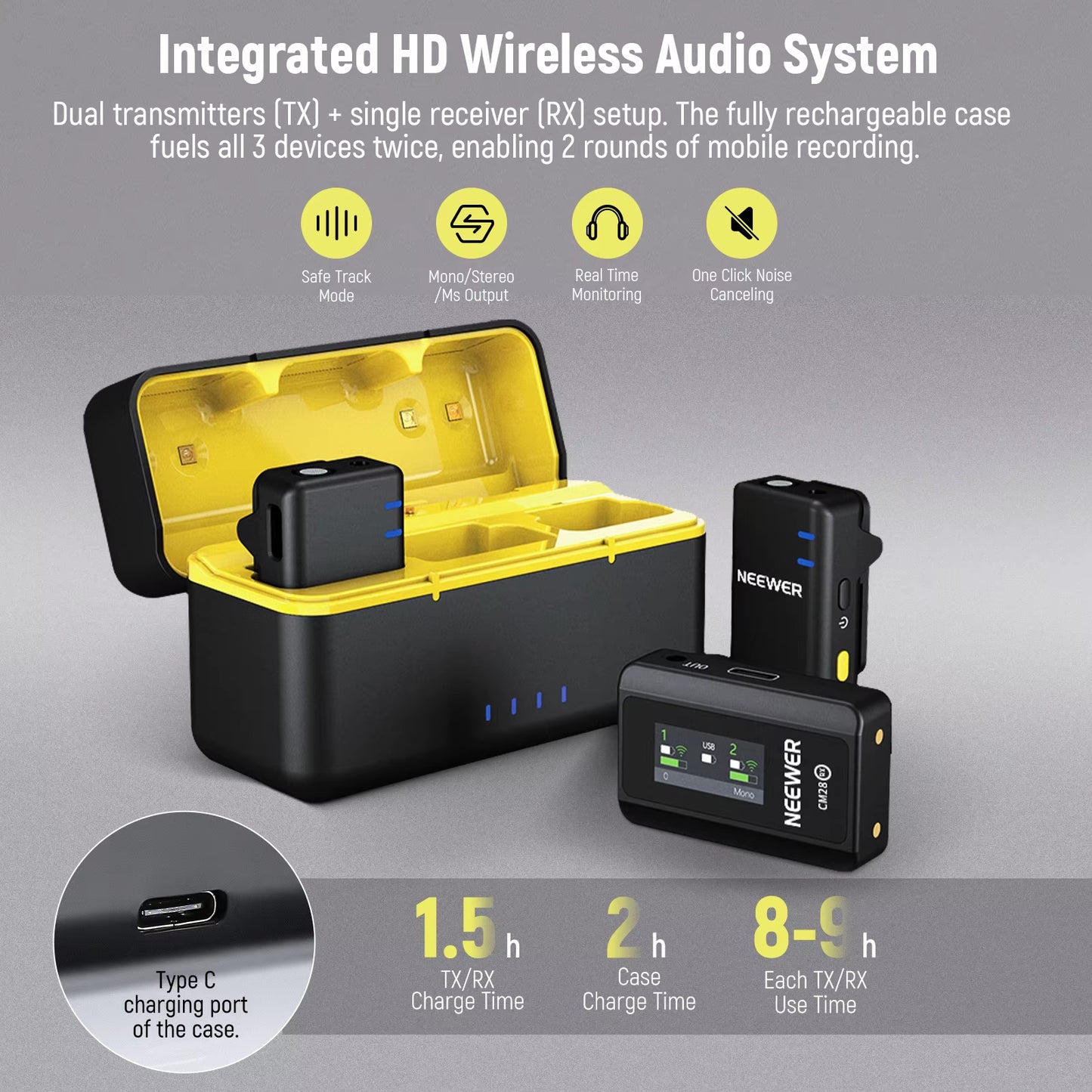 CM28 Wireless Lavalier Microphone with Charging Case – Noise Canceling Lapel Mic for iPhone, Android, PC, Camera
