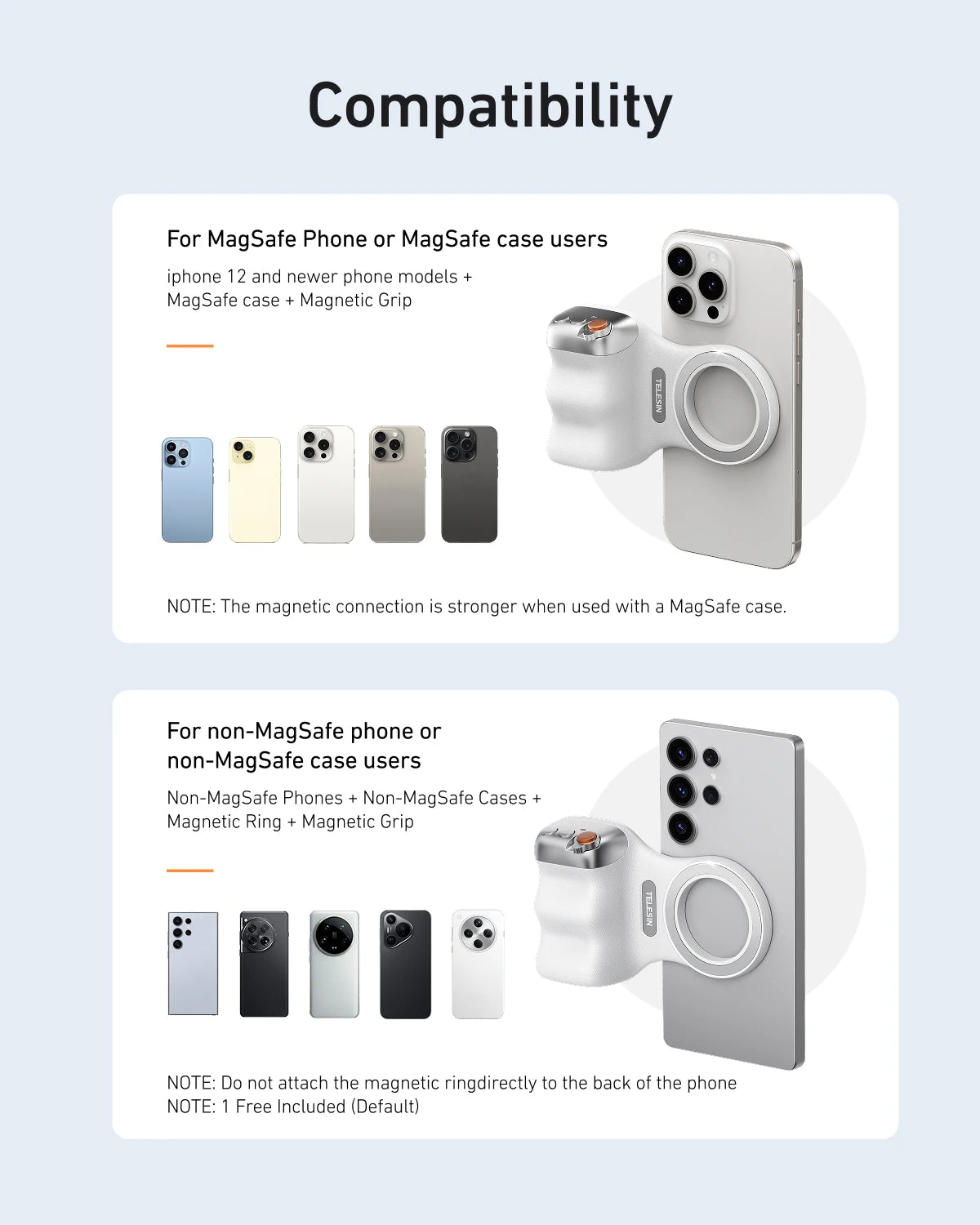 Magnetic Phone Camera Handle – Shooting Grip with Bluetooth Remote Control