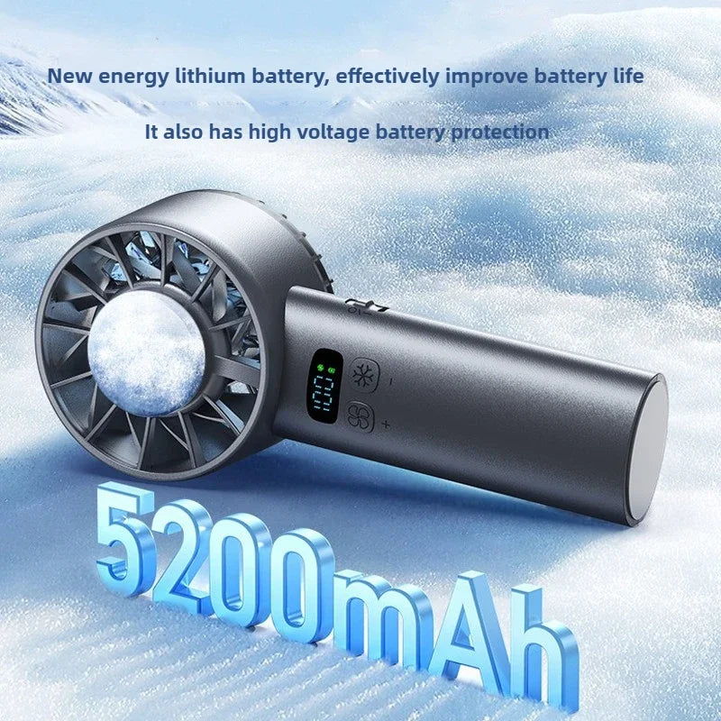 5200mAh Handheld Cooling Fan – USB Rechargeable with Ice Compress & LED Display